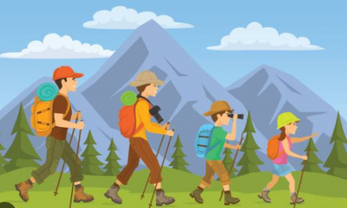 ilustración familia en ruta