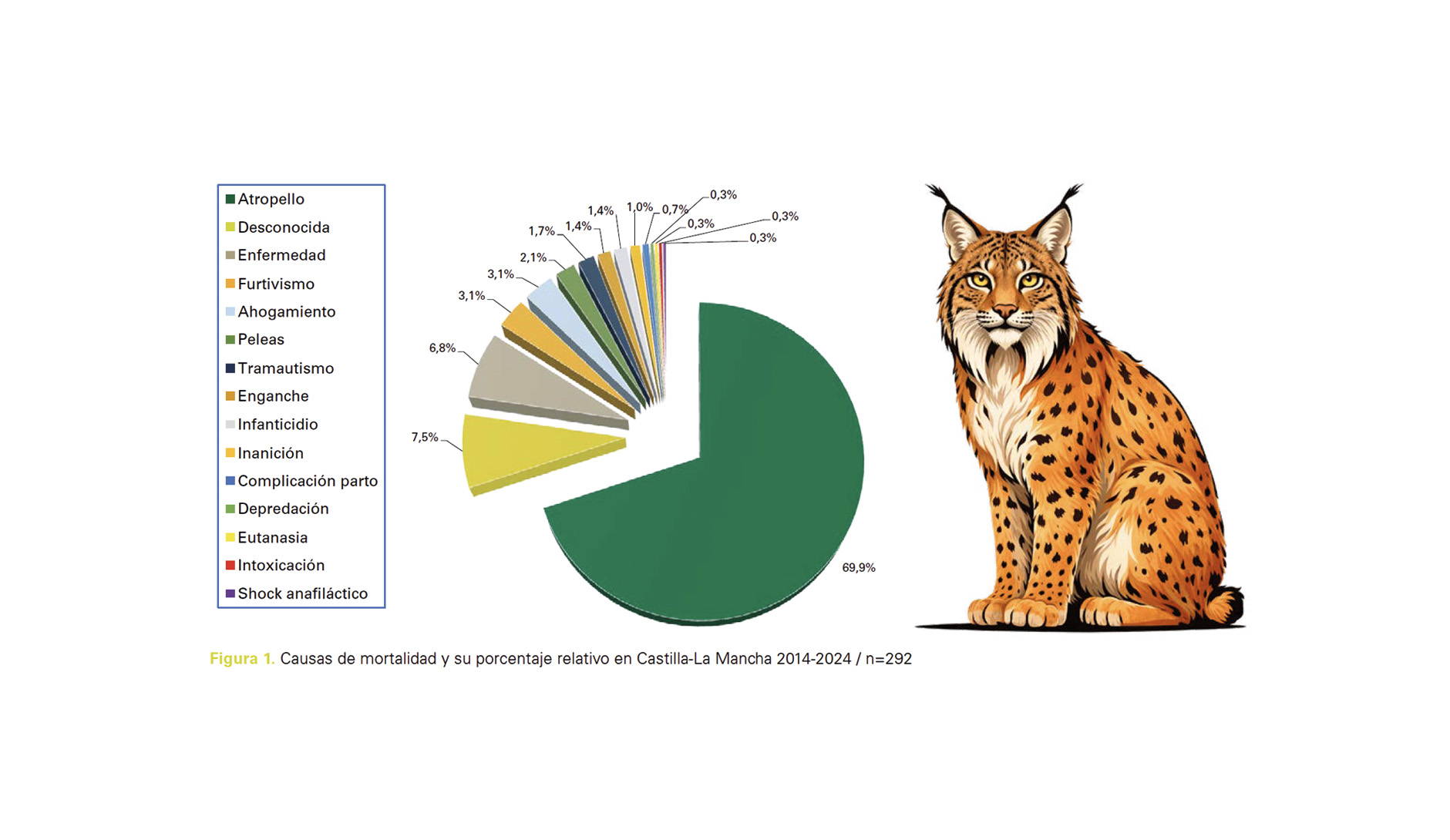 Causas de mortalidad y su porcentaje relativo en Castilla-La Mancha 2014-2024 / n=292