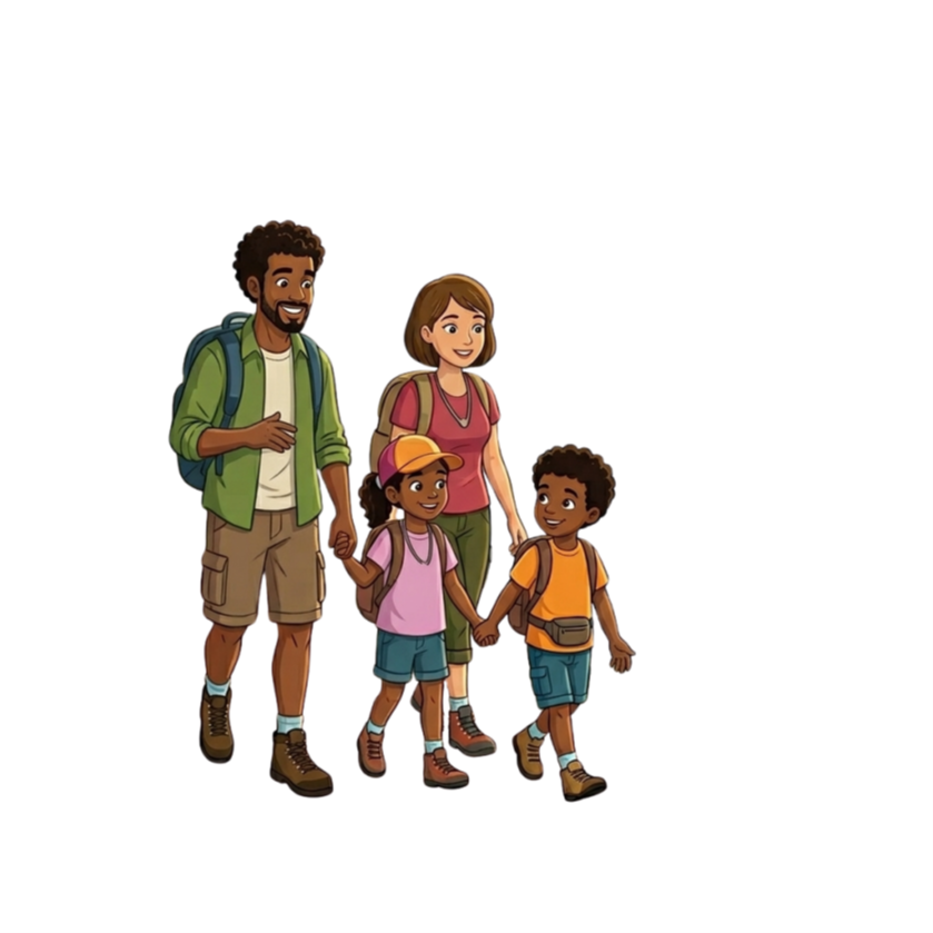 Ilustración familia caminando