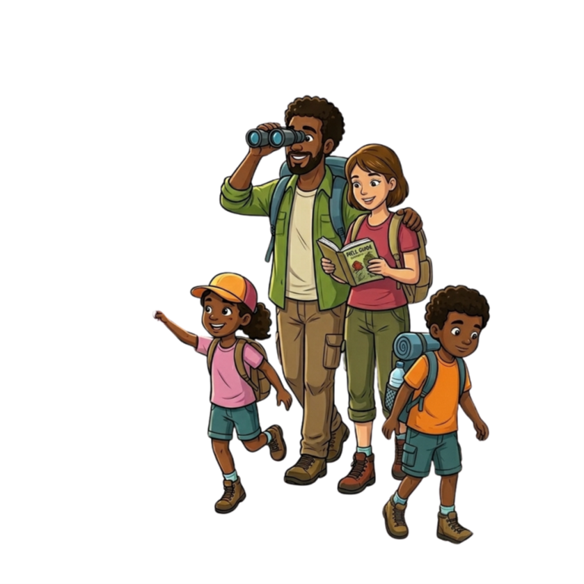 ilustración familia en ruta
