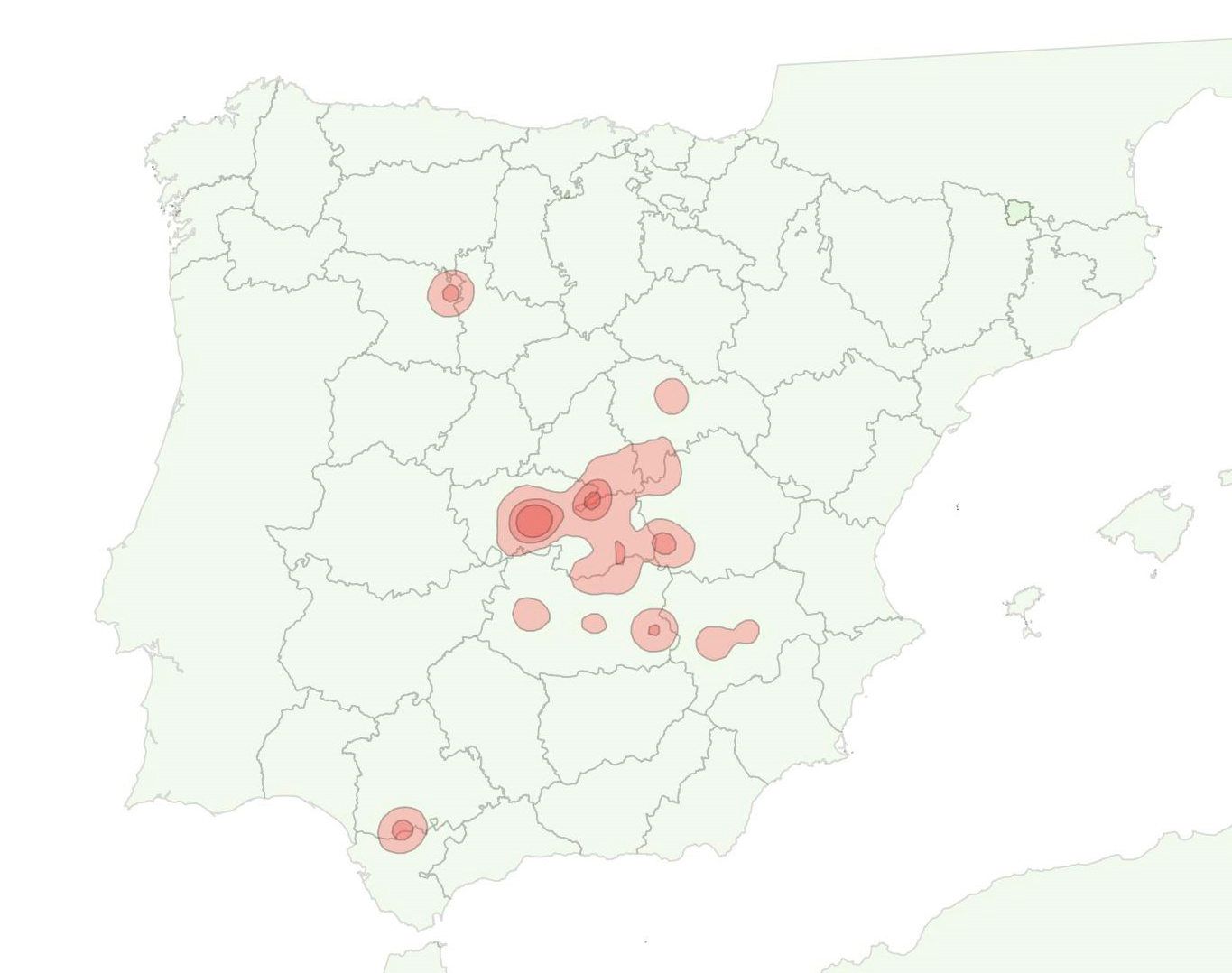Figura 5. Polígonos Kernel de juveniles de águila perdicera radiomarcados en el LIFE Priorimancha